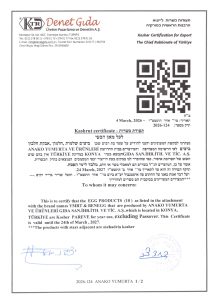 Kosher Sertifikası (Pastörize Sıvı Yumurta)